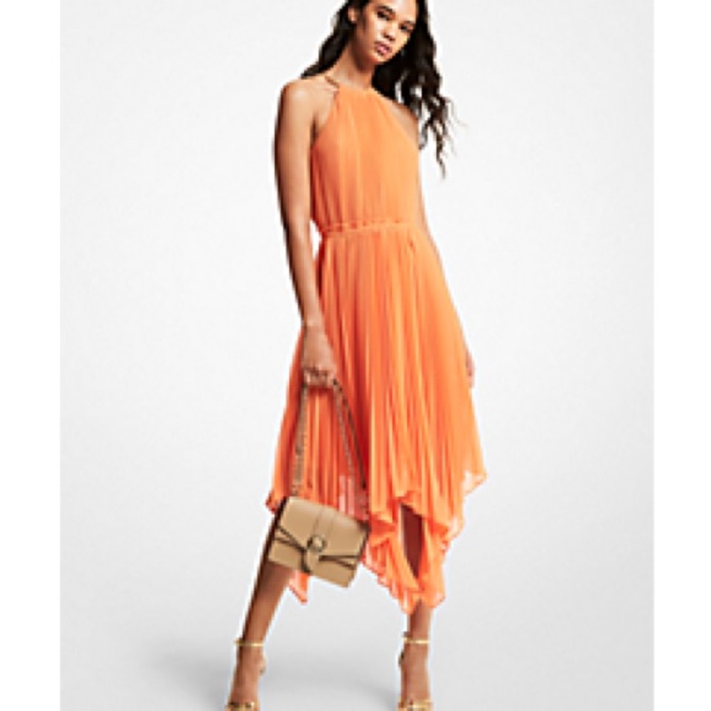 Michael Kors Pleated Georgette Halter Dress